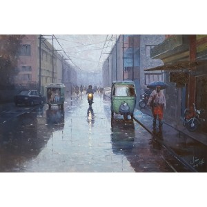Arshed Maqabool, 24 x 36 Inch, Oil on Canvas, Cityscape Painting, AC-AHMQ-004